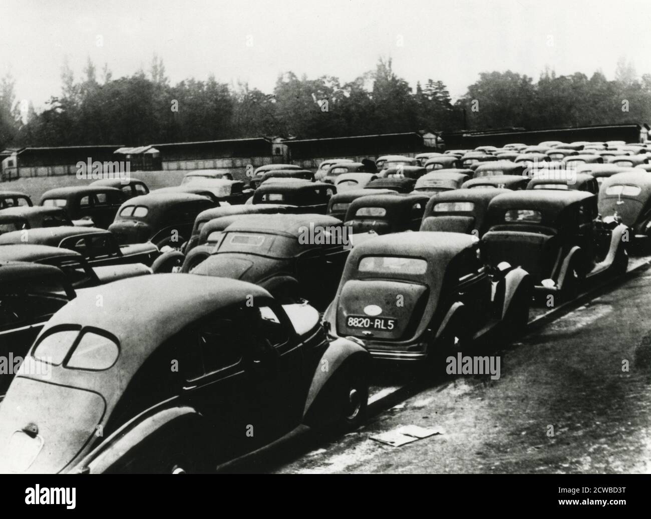 Cars confiscated by the occupying Germans, Vincennes, Paris, 1940-1944. The photographer is unknown. Stock Photo