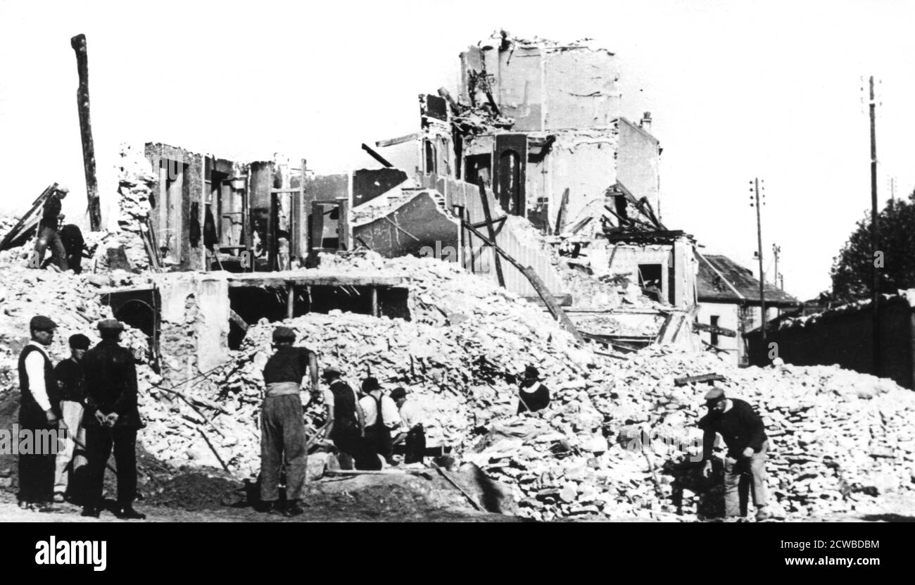 Destroyed building, liberation of France, St Cyr, August 1944. The photographer is unknown. Stock Photo