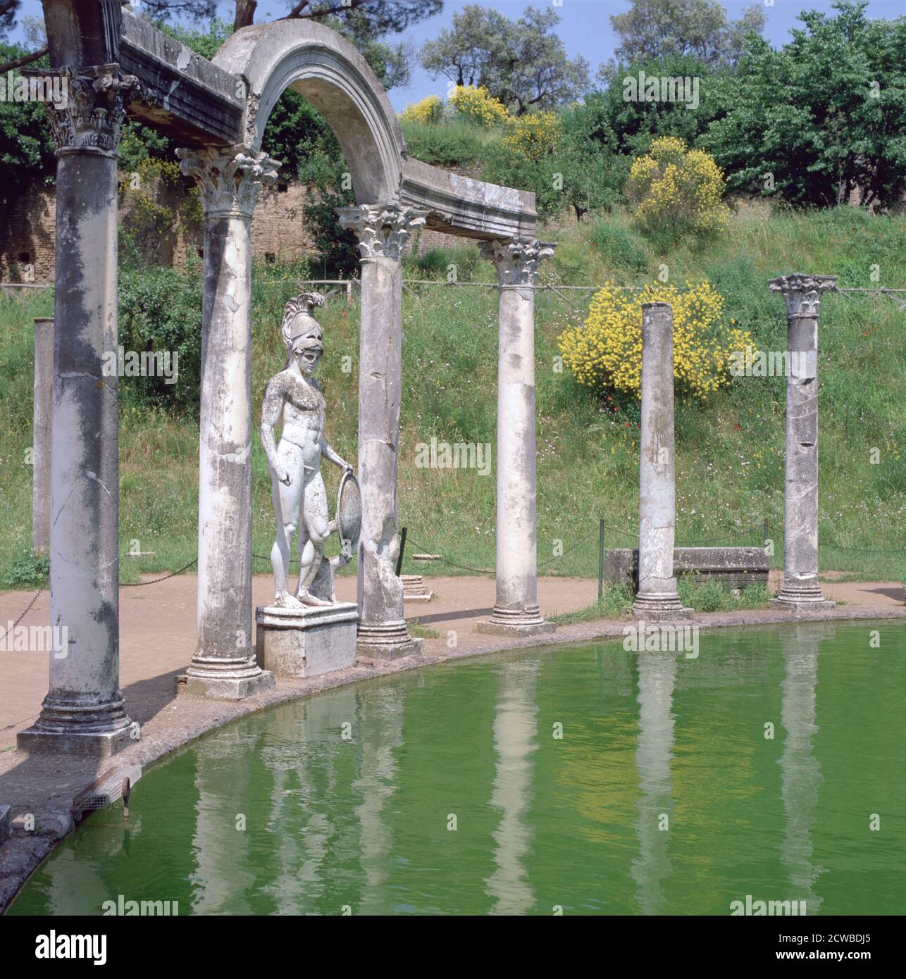 Villa Adriana, Tivoli, Italy. The Villa Adriana is a complex of classical buildings created in the 2nd century A.D. by the Roman emperor Hadrian. It combines the best elements of the architectural heritage of Egypt, Greece and Rome in the form of an 'ideal city'. The artist is unknown. Stock Photo