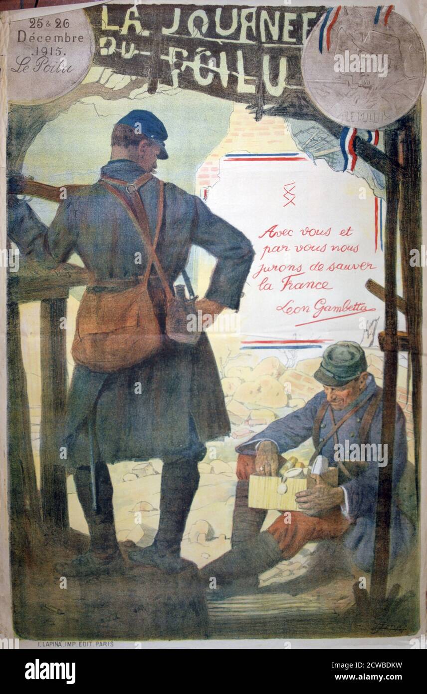 Journee du Poilu 25 et 26 Decembre 1915', French World War I poster, 1915. 'Poilu' was the nickname given to the French infantry soldier of the First World War, the equivalent of the British 'Tommy'. The artist is unknown. Stock Photo