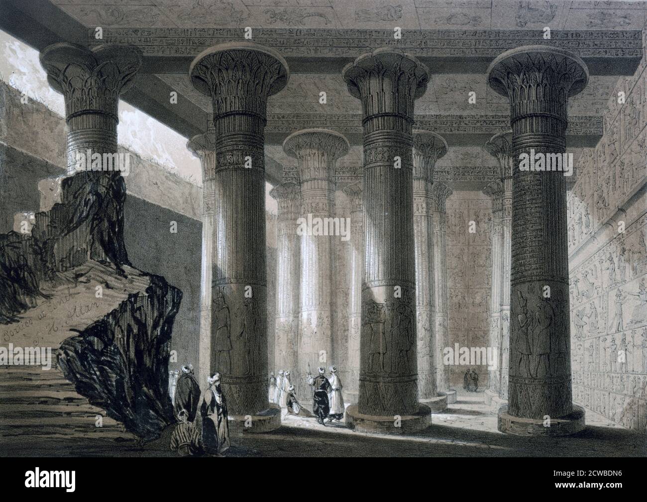 Temple at Esneh, Egypt', 19th century. Hypostyle hall inside the Temple of Khnum at Esna, built in the Ptolemaic period. By the British artist JH Allan. Stock Photo