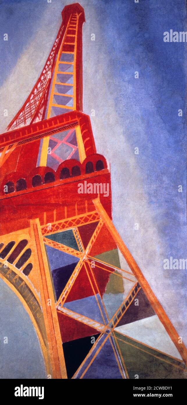 The Eiffel Tower', 1926 Artist: Robert Delaunay. Robert Delaunay (April 12, 1885 to October 25, 1941) was a French artist. He was born in Paris, France, and died in Montpellier, France. Delaunay concentrated on impressionism, while his later works were more abstract. Stock Photo