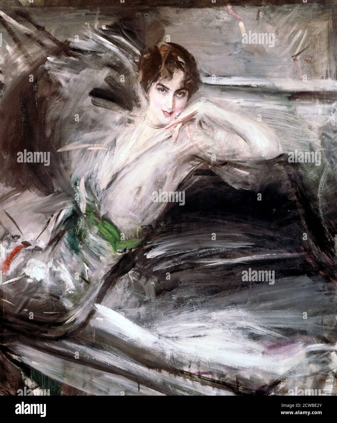 Woman Sat on Chair', c late 19th century. Artist: Giovanni Boldini. Born in Ferrara, Italy in 1845. Like Sargent, he had an international career, working mainly in Paris, but also in England where he was well known in London. Stock Photo