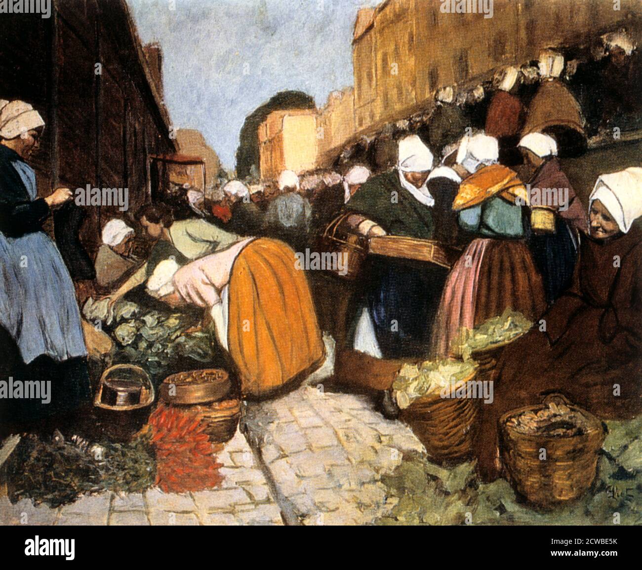 Market in Brest', 1899. Artist: Fernand Piet. Fernand Piet(1869-1942) was a pupil of Eugene Carriere , Fernand Cormon and Alfred Roll . He exhibited to the Independents and French Artists his paintings and his engravings of landscapes of Brittany and Holland. Stock Photo