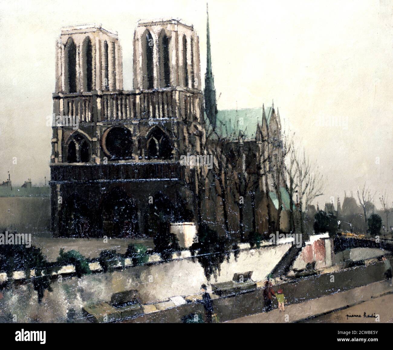 Notre Dame de Paris', 20th Century Artist: Pierre Hode. Notre Dame de Paris is widely considered the finest example of French gothic architecture. Stock Photo