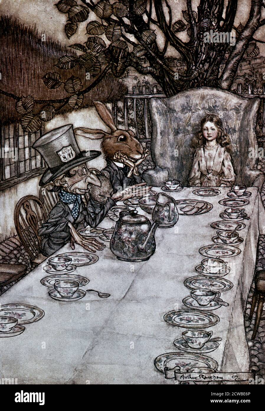 Alice in Wonderland', 1917 Artist: Arthur Rackham. Alice's Adventures in Wonderland is a work of children's literature by the British mathematician, Lewis Carroll. Stock Photo