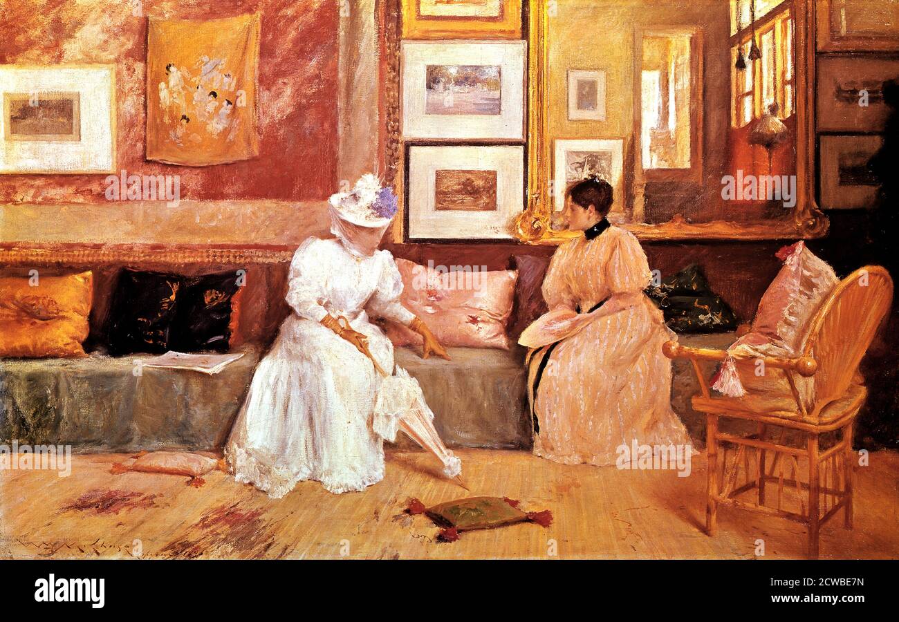 A Friendly Call', 1895 Artist: William Merritt Chase. Set in Chase's elegant summer house at Shinnecock Hills, Long Island, showing two fashionably dressed women. Stock Photo
