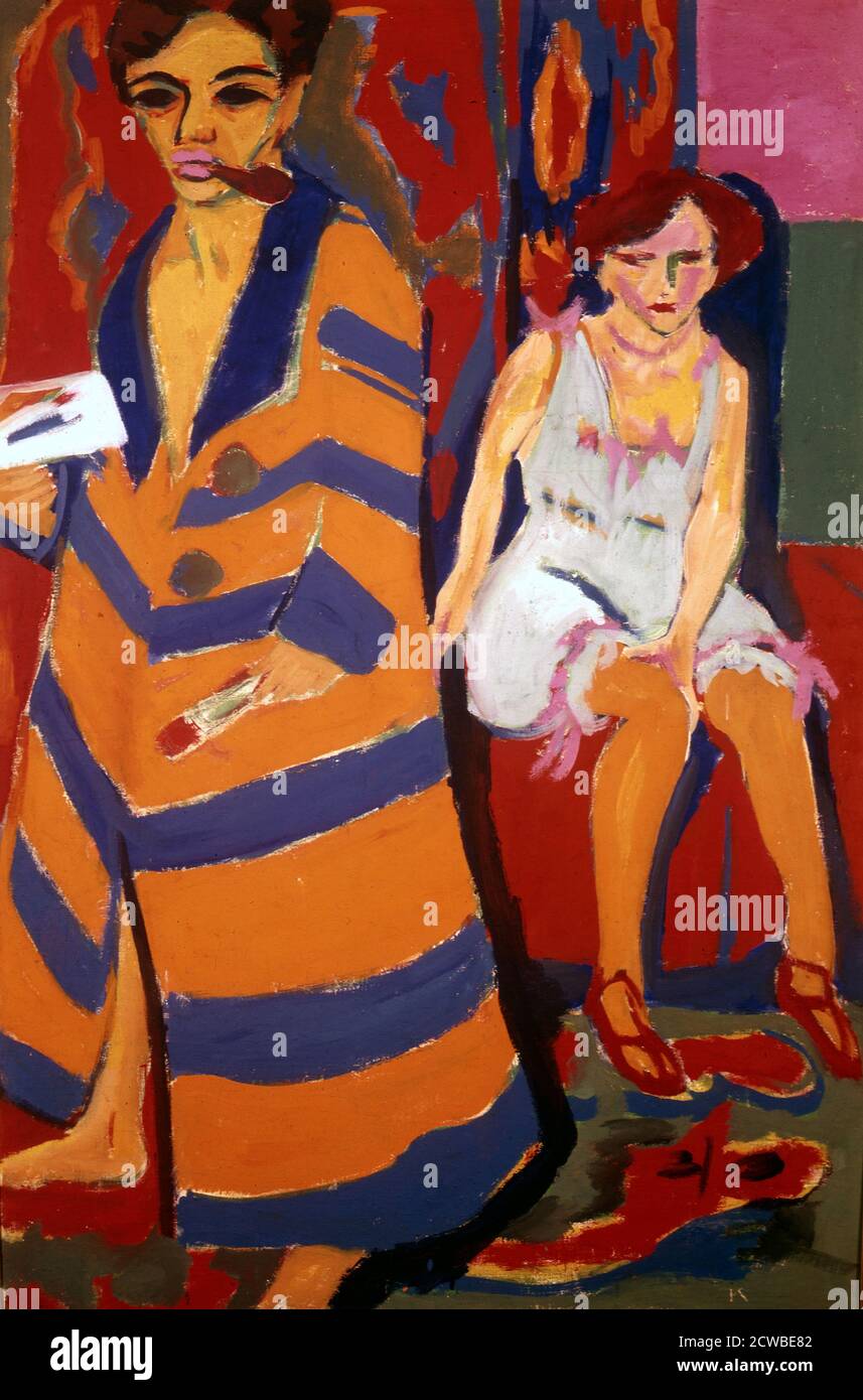 Self Portrait with a Model', 1907 Artist: Ernst Kirchner. Ernst Ludwig Kirchner was a German expressionist painter Stock Photo