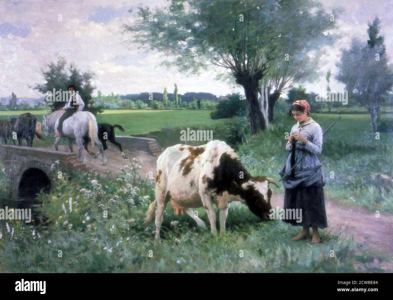 The Well Guarded Cow', 1890. Artist: Edouard Bernard Debat-Ponsan. Edouard Debat-Ponsan(1847-1913) was a French academic painter noted for his allegorical works, scenes of peasant life and Orientalist works. Stock Photo