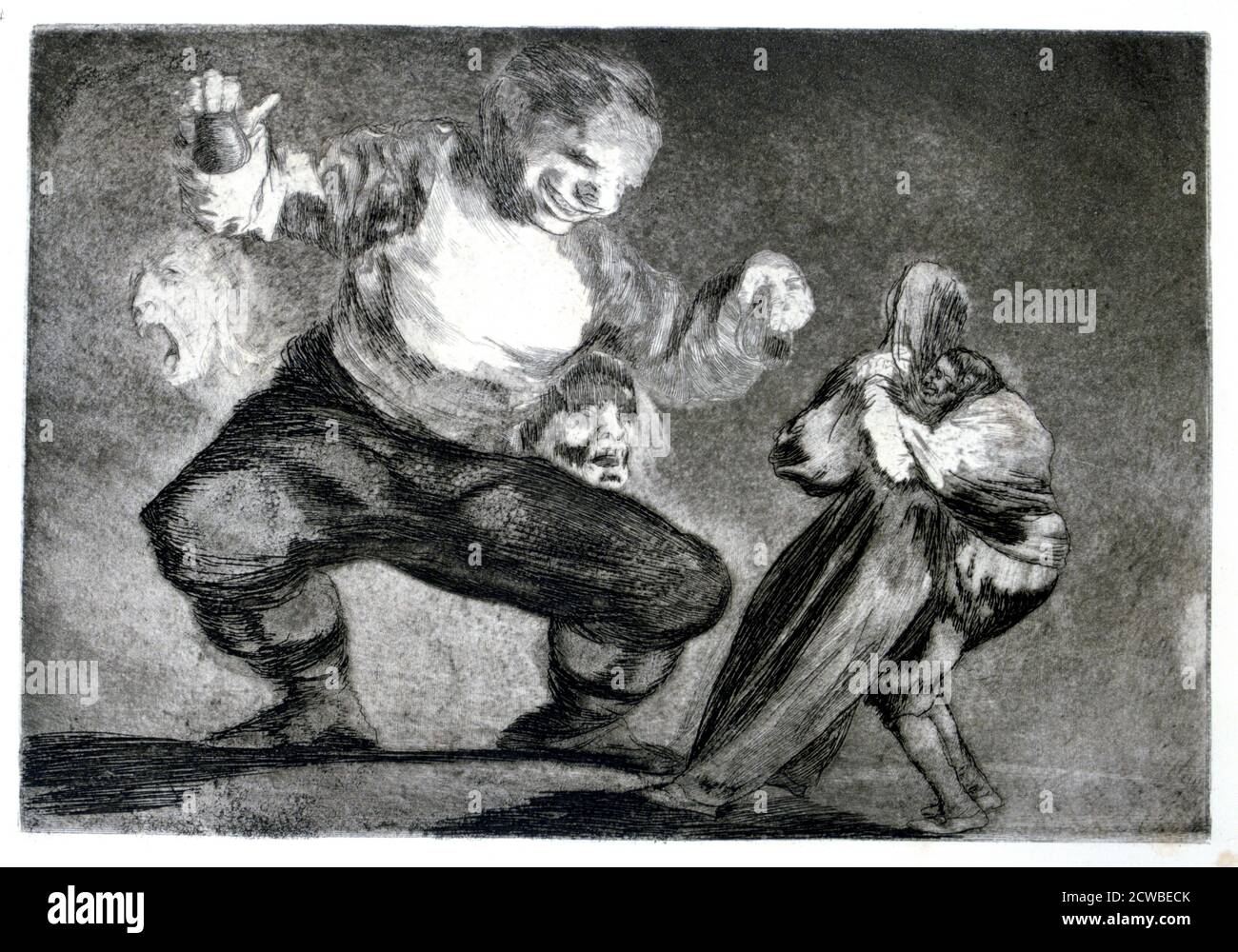 Simpleton', 1819-1823 Artist: Francisco Goya. Plate 4 of 'Proverbs', published in 1864. 'Proverbs' is an album of twenty-two prints which is the last major series of prints by Francisco Goya. Stock Photo