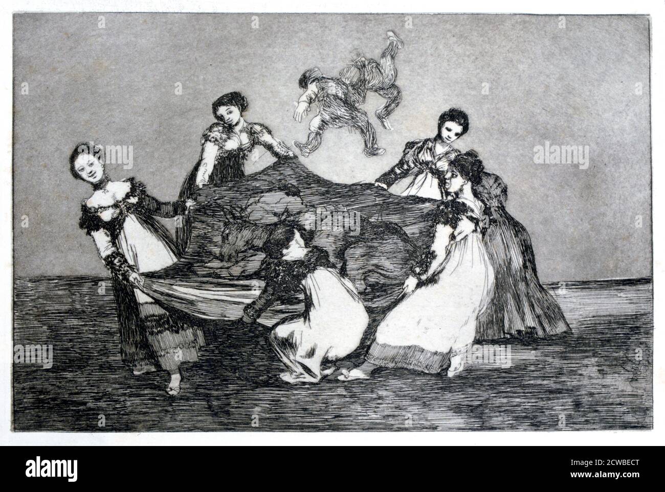 Female Riddle', 1819-1823 Artist: Francisco Goya. Plate 1 of 'Proverbs', published in 1864 by the Spanish Royal Academy of Fine Arts in Madrid. 'Proverbs' is an album of twenty-two prints which is the last major series of prints by Francisco Goya. Stock Photo