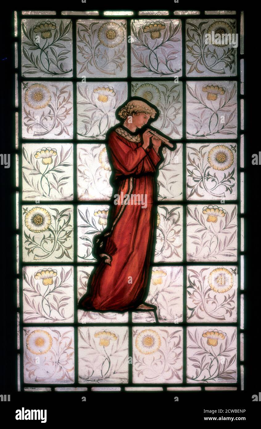 Stained Glass, Minstrel'. 1882-1884. Artist: William Morris. Stained glass window in the Victoria and Albert Museum, London. Stock Photo