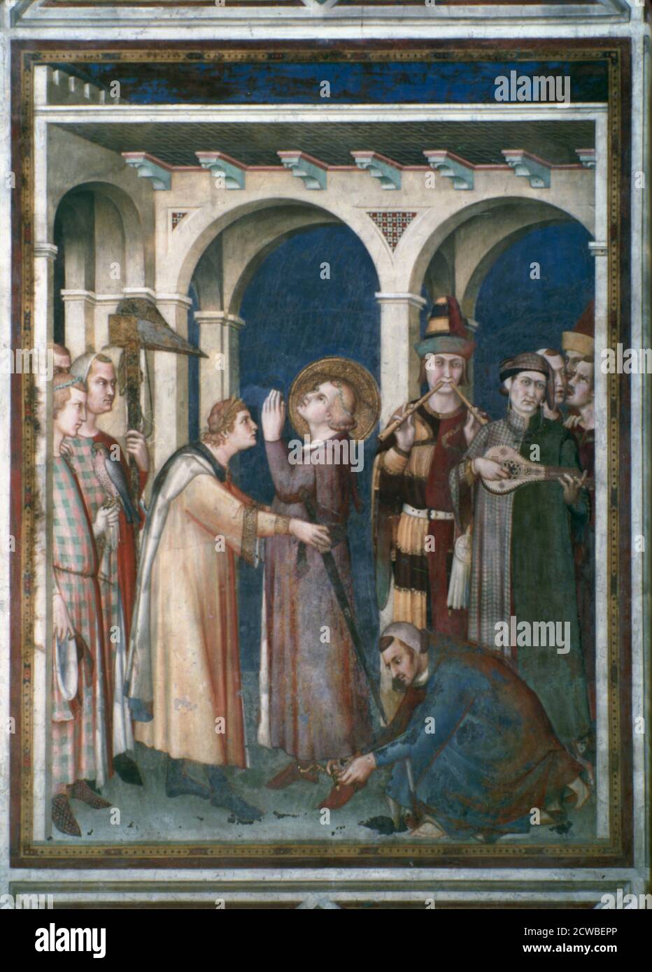 St Martin is Knighted', 1312-1317. Artist: Simone Martini. Simone Martini was an Italian painter born in Siena. He was a major figure in the development of early Italian painting and greatly influenced the development of the International Gothic style. Stock Photo