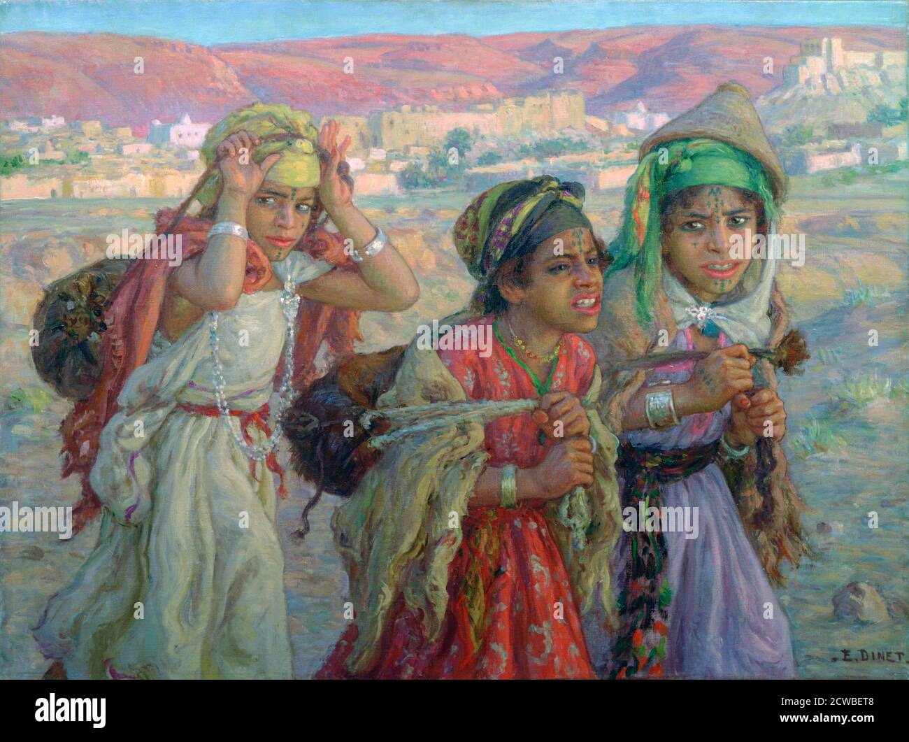 Young Girls Carrying Water', c1881-1926. Artist: Etienne Dinet. Etienne Dinet (1861-1929) was a French orientalist painter and was one of the founders of the Societe des Peintres Orientalistes. Stock Photo