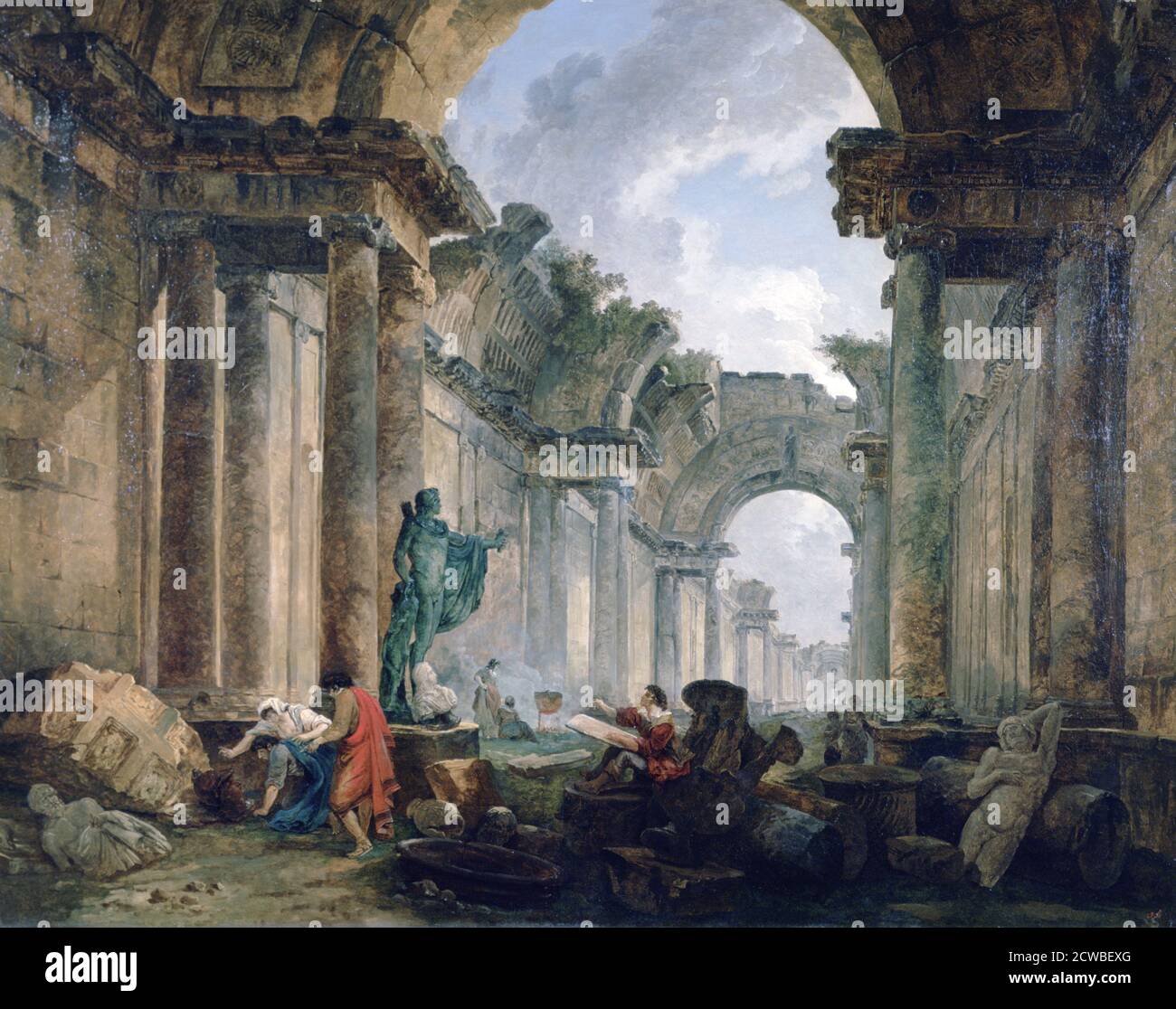 Imaginary View of the Grand Gallery of the Louvre in Ruins', 1796. Artist: Hubert Robert. Hubert Robert (1733-1808) was a French Rococo Era Painter. Stock Photo