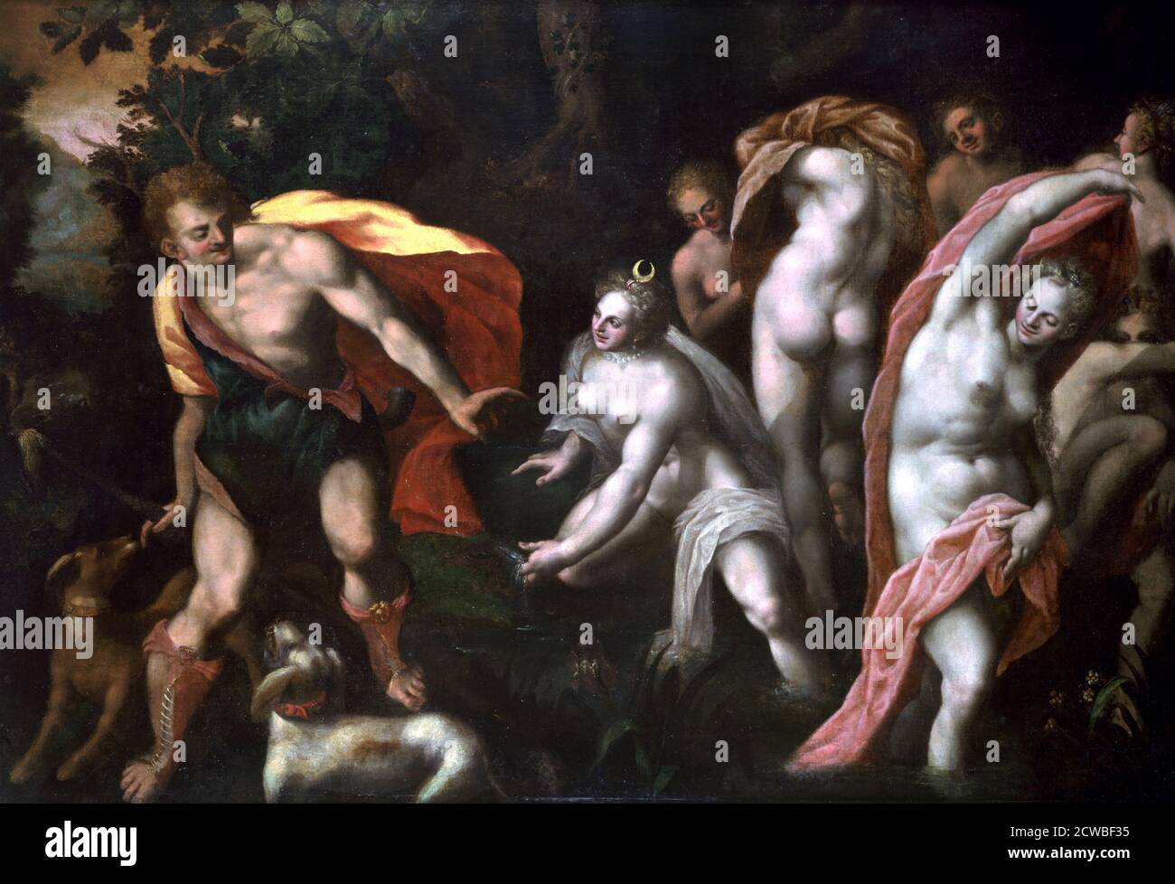 Diane and Acteon', c1584-1609 Artist: Joseph Heintz the Elder. In Roman mythology, Diana was the virgin goddess of the hunt, the equivalent of the Greek goddess Artemis. Stock Photo