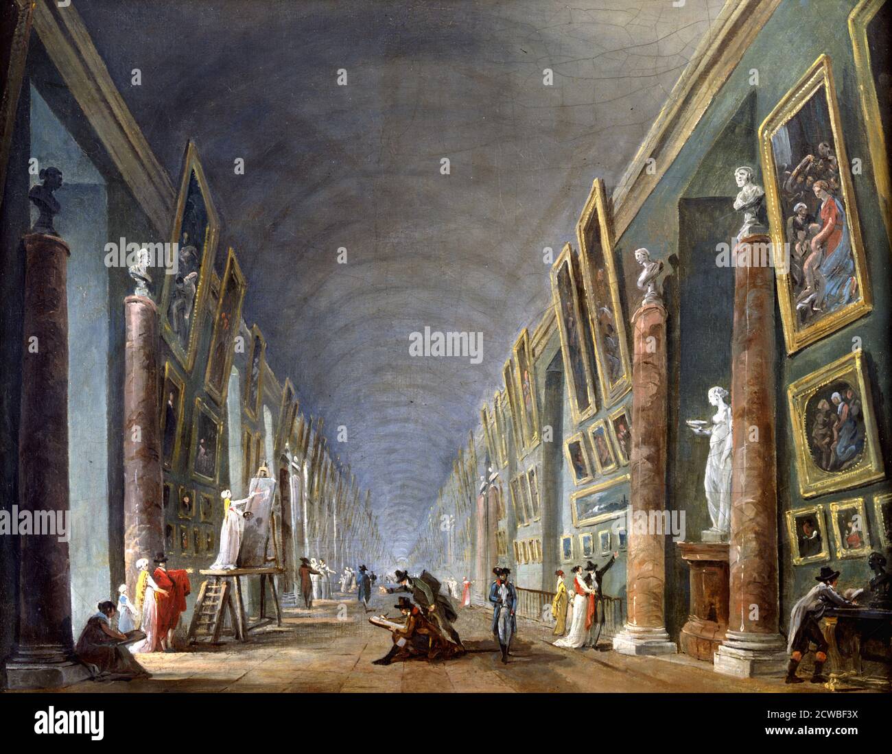 The Grand Gallery, Louvre, Paris', 1801-1805. Artist: Hubert Robert. Hubert Robert (1733-1808) was a French Rococo Era Painter. Stock Photo
