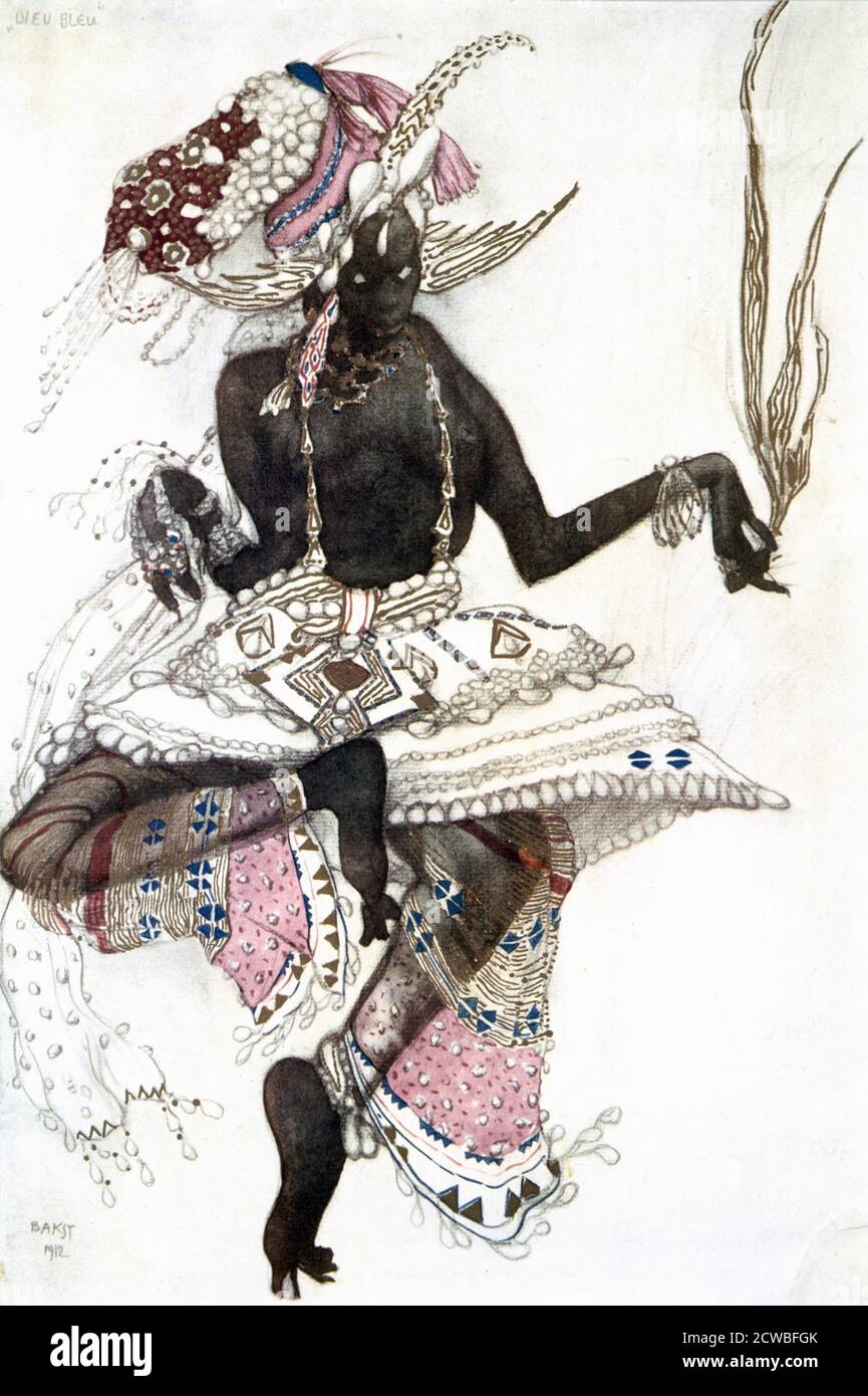 Danse sacree', costume design for a Ballets Russes production of Le Dieu Bleu (The Blue God), by Leon Bakst, 1911. Story by Jean Cocteau and Frederigo de Madrazo, Music by Reynaldo Hahn. Published in L'Art Decoratif de Leon Bakst. (Paris, 1913). From a private collection. Stock Photo