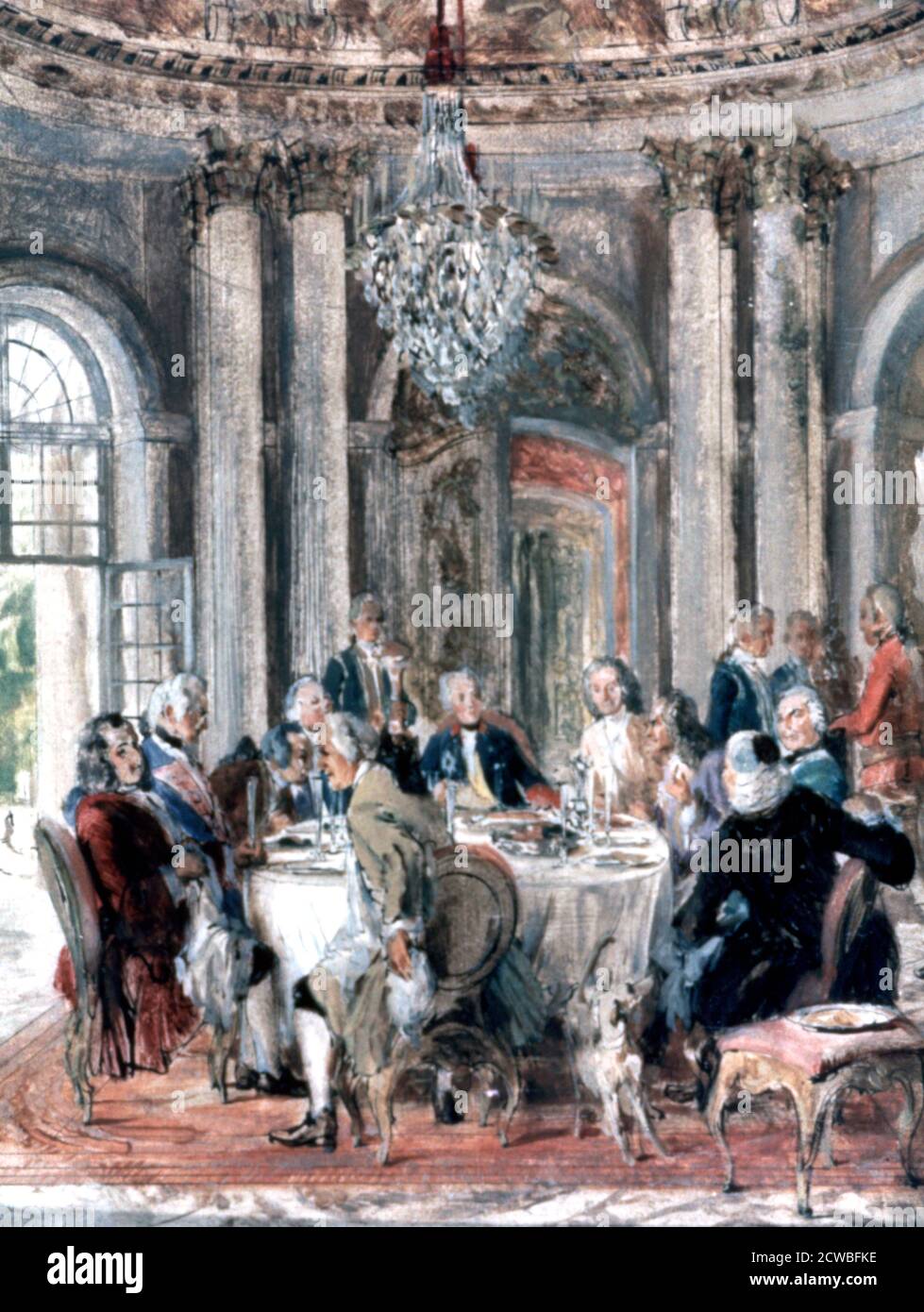 Reunion at the Mansion', 1849. Artist: Adolph Menzel. Adolph Friedrich Erdmann von Menzel (1815-1905) was a German Realist artist noted for drawings, etchings, and paintings. Stock Photo