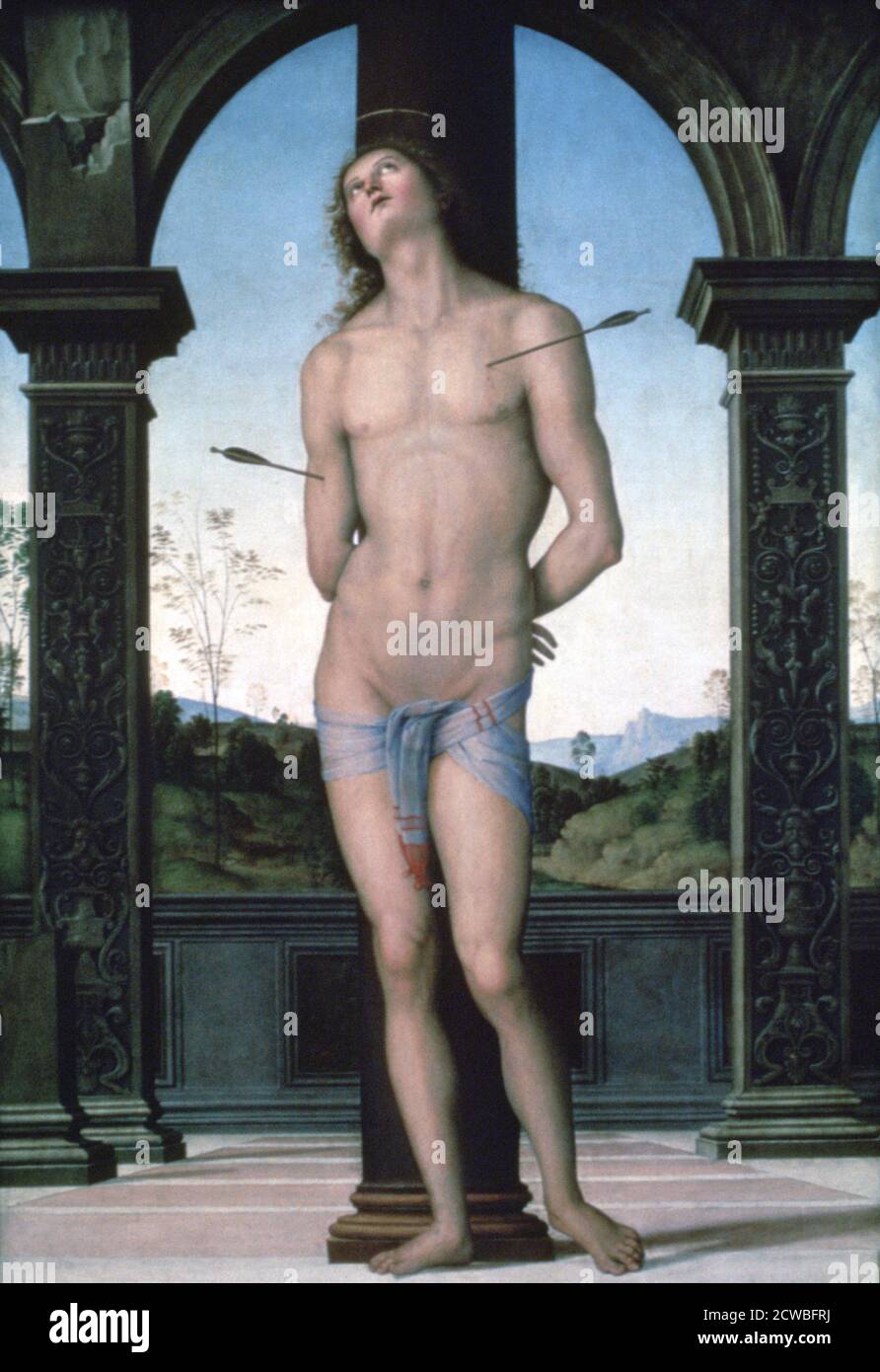 St Sebastian', c1470-1523. Artist: Perugino. Perugino (1446-1523) born Pietro Vannucci, was an Italian Renaissance painter of the Umbrian school, who developed some of the qualities that found classic expression in the High Renaissance. Stock Photo