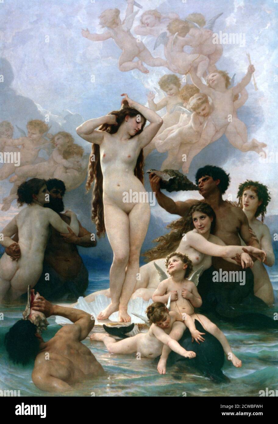 The Birth of Venus', 1879. Artist: William-Adolphe Bouguereau. William-Adolphe Bouguereau (1825-1905) was a French academic painter. In his realistic genre paintings he used mythological themes, making modern interpretations of classical subjects. Stock Photo
