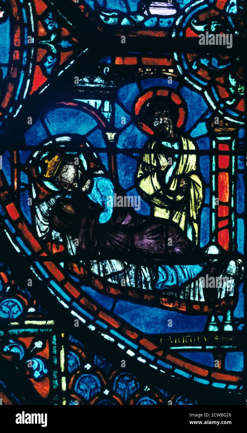 St James appears to Charlemagne in a dream, stained glass, Chartres Cathedral, France, c1225. Detail from the Charlemagne Window. Stock Photo