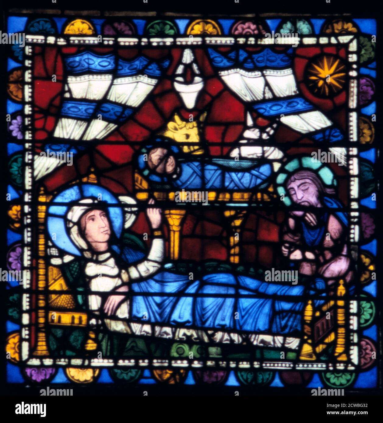 The Nativity, stained glass, Chartres Cathedral, France, 1194-1260. Stock Photo
