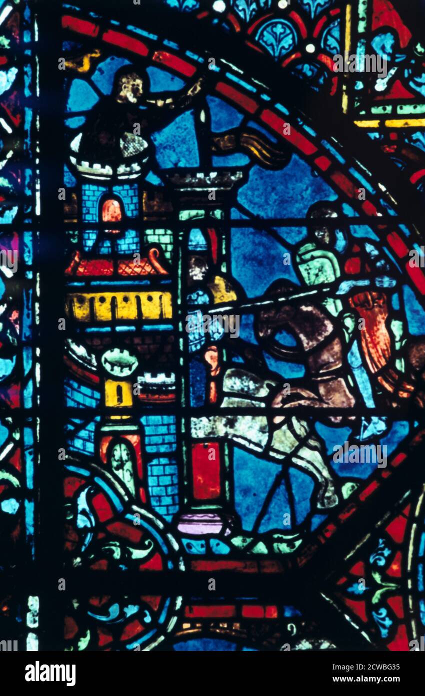 Battle for a city, stained glass, Chartres Cathedral, France, c1225. Detail from the Charlemagne Window. Stock Photo
