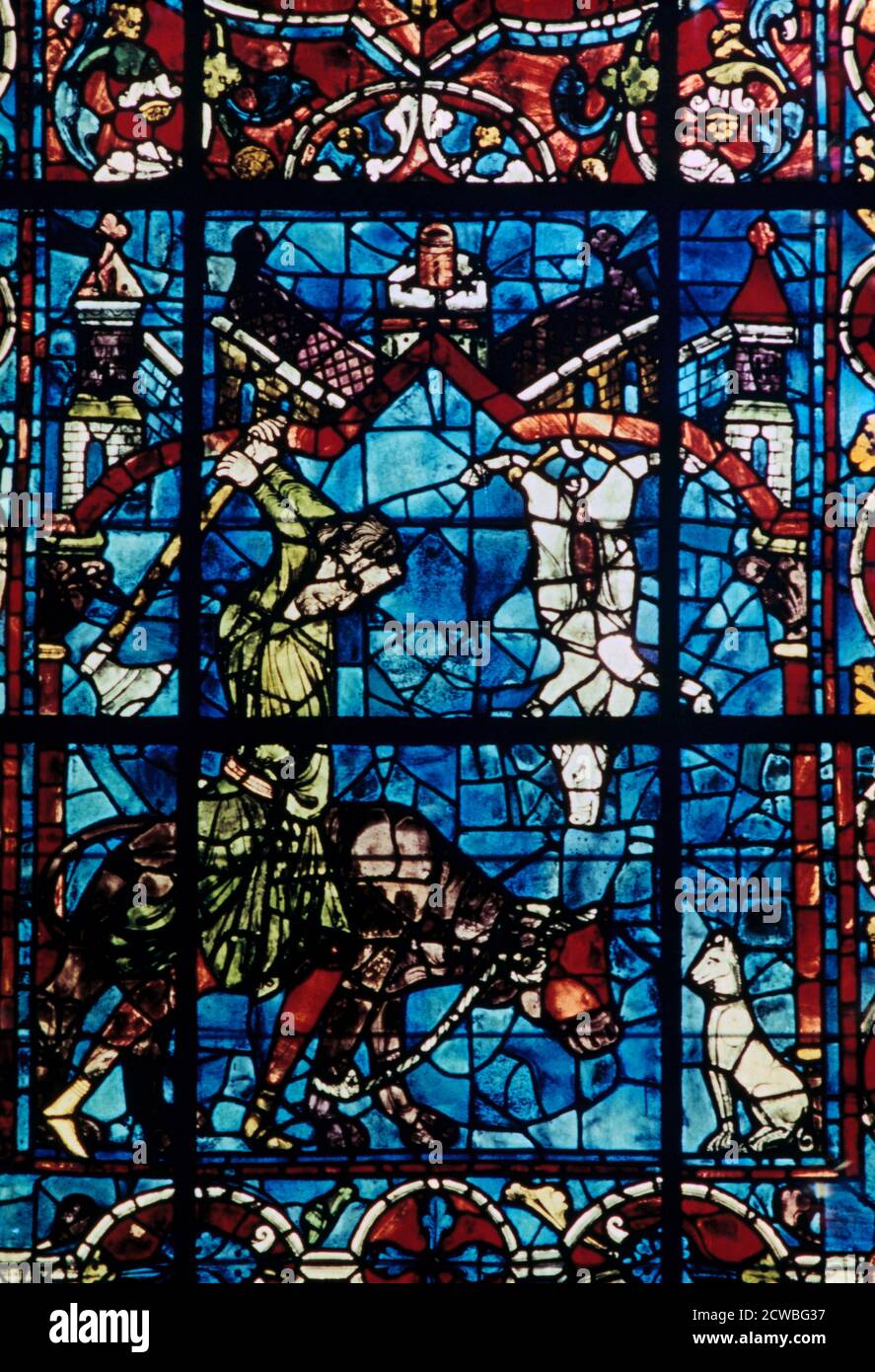The Butchers, stained glass, Chartres Cathedral, France, 1194-1260. Stock Photo