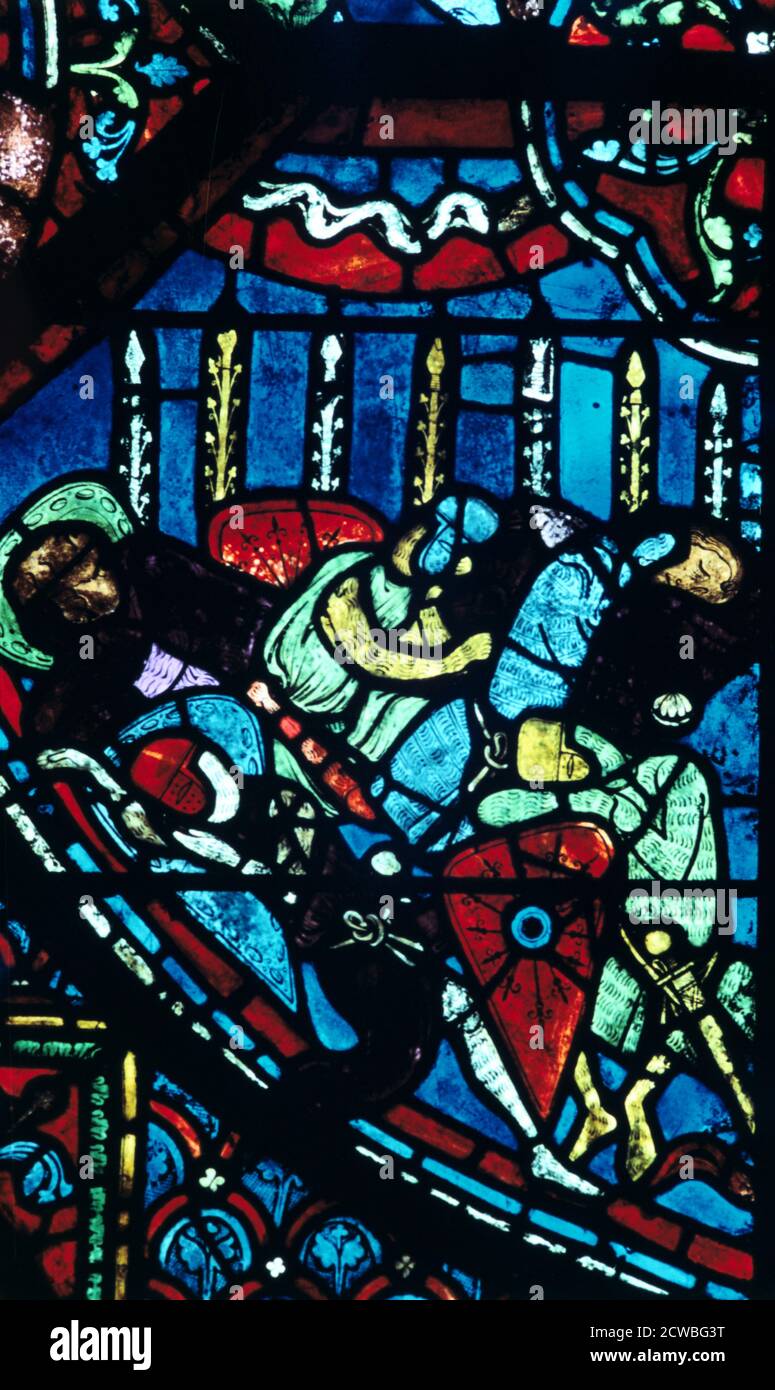 Miracle of the flowering lances, stained glass, Chartres Cathedral, France, c1225. Detail from the Charlemagne Window. Stock Photo