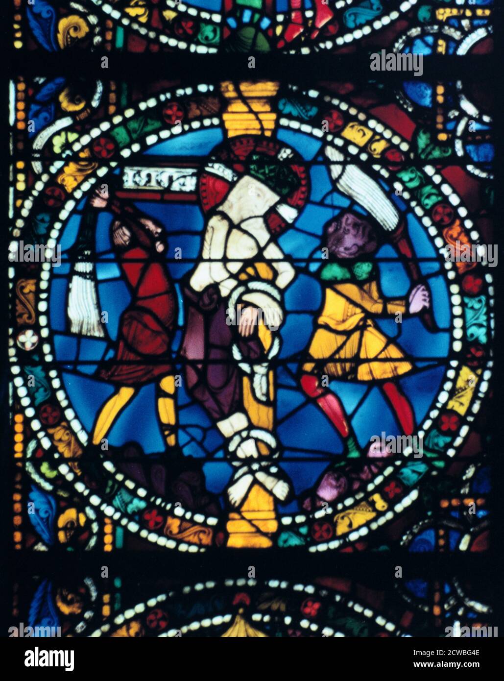 The Flagellation, stained glass, Chartres Cathedral, France, 1194-1260. Stock Photo