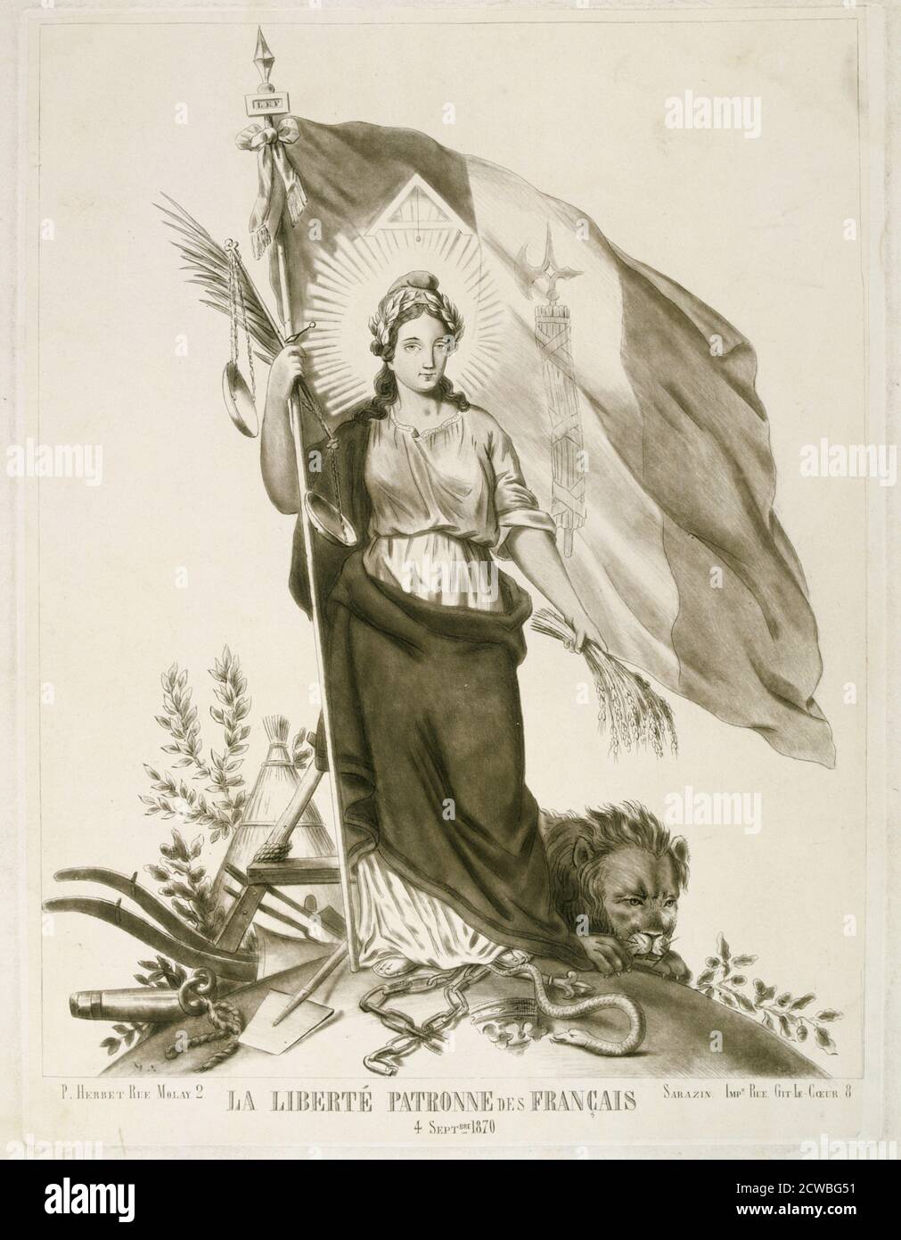 Liberty, Patron of the French', 1870. Print published at the time of the Franco-Prussian War (1870-1871). From a private collection. Stock Photo