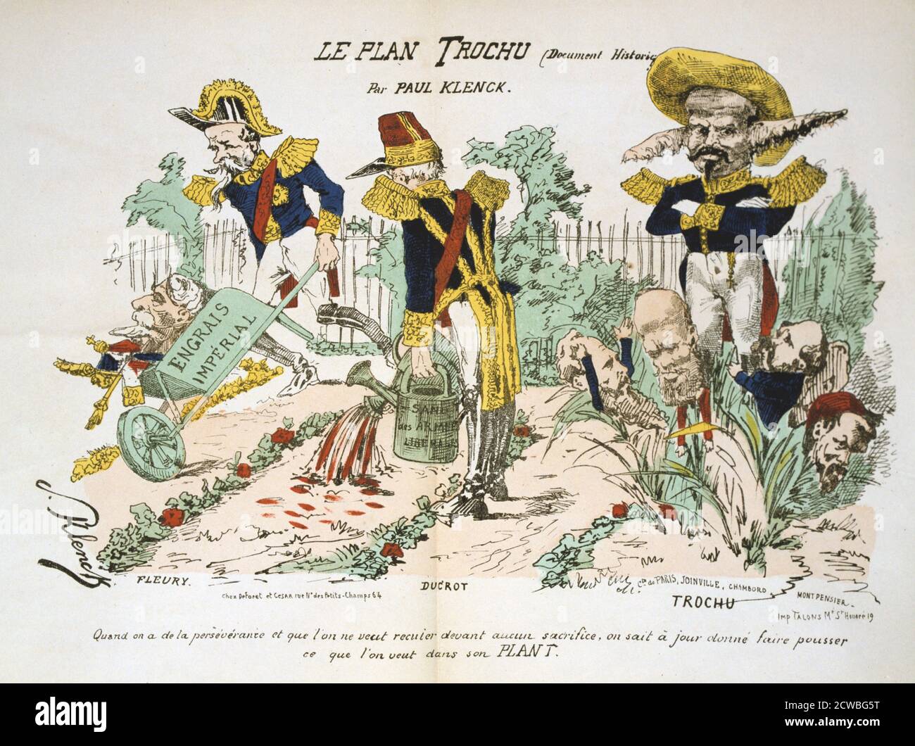 Le Plan Trochu', 1870-1871. After the disastrous defeat of the French at Sedan and the capture of Napoleon III, the Prussians surrounded Paris on 9 September 1870. The defence of the city was commanded by General Jules Trochu, who became President of the French Government of National Defence after a revolution on 4 September 1870. Trochu's plan for resisting the siege was based on a passive defence of the city, which was unpopular with much of the populace who wanted to see a more aggressive strategy involving breaking through the encircling Prussian forces. Paris held out despite famine and g Stock Photo