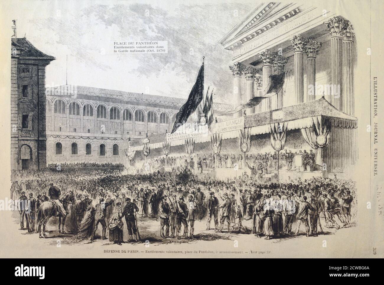 Enlistment of Volunteers into the National Guard, Place du Pantheon, Paris, 1870-1871. Volunteers thronging to enlist to fight in the Franco-Prussian War. Print from L'Illustre. From a private collection. Stock Photo