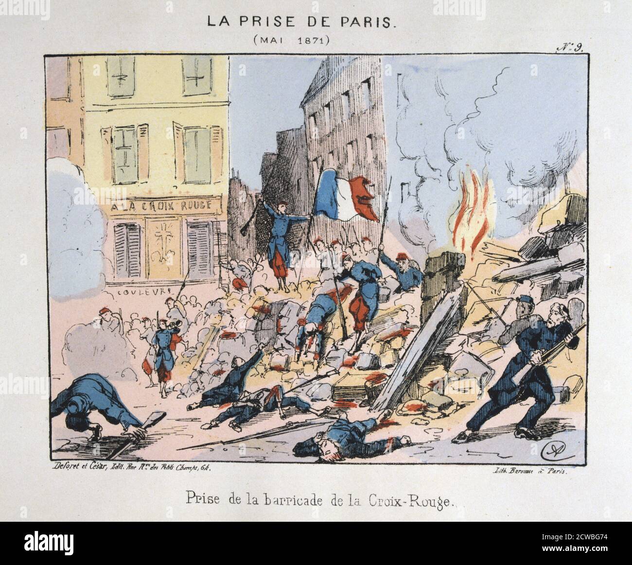 La Prise de Paris', May 1871. French government troops capturing the barricade of la Croix-Rouge from the Paris Communards. From a private collection. Stock Photo