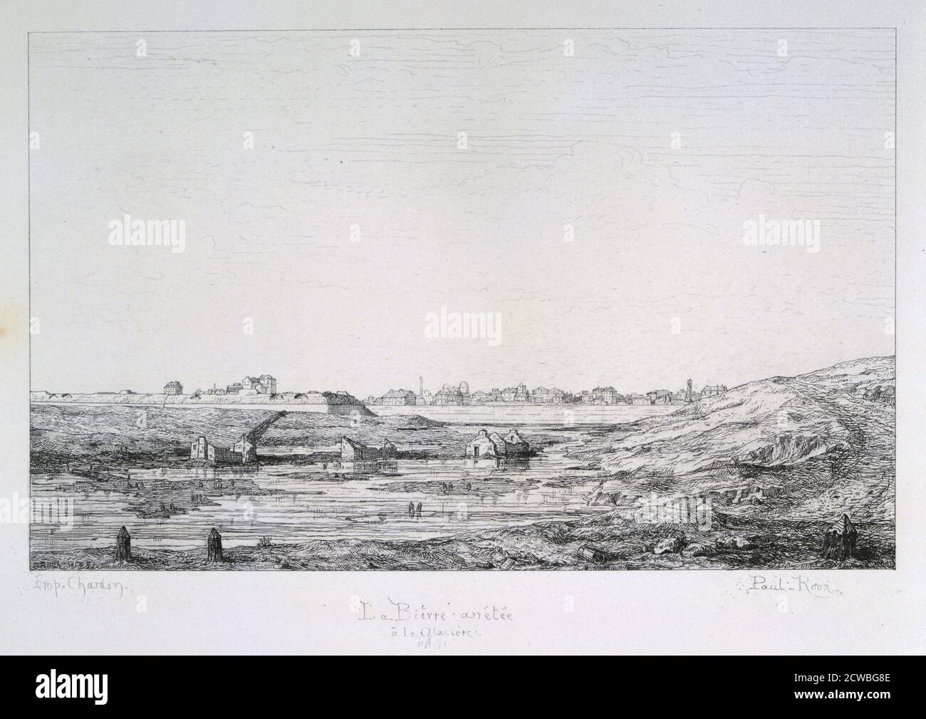 Siege of Paris by Paul Roux, 1870-1871. After the disastrous defeat of the French at Sedan and the capture of Napoleon III, the Prussians surrounded Paris on 9 September 1870. The French commander, General Trochu, initially opted to rely on a static defence based on the city's fortifications rather than trying to break through the Prussian encirclement. The Prussians, meanwhile, had no intention of invading the city, relying on a blockade to compel its capitulation. Eventually the French made several attempts to break out, but all were unsuccessful. The city held out despite famine and great h Stock Photo