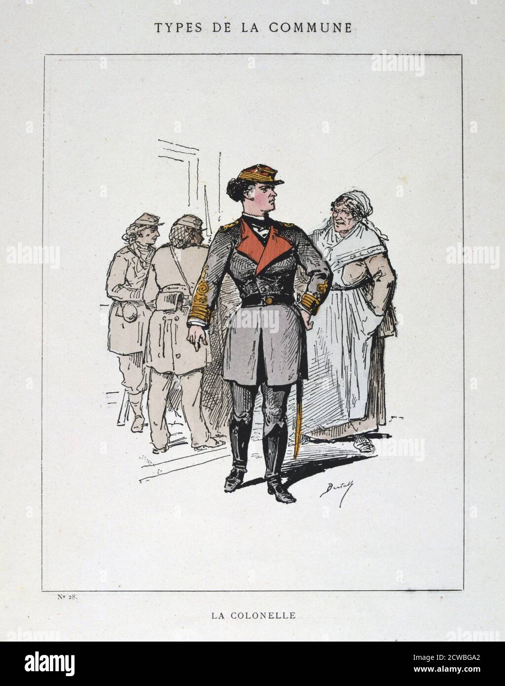 La Colonelle', Paris Commune, 1871. Cartoon from a series titled Types de la Commune. The Paris Commune was established when the citizens of Paris, many of them armed National Guards, rebelled against the policies of the conservative government formed after the end of the Franco-Prussian War. The left-wing regime of the Commune held sway in Paris for two months until government troops retook the city in bloody fighting in May 1871. The events of the Commune were an inspiration to Karl Marx as well as later communist leaders including Lenin, Trotsky and Mao. From a private collection. Stock Photo
