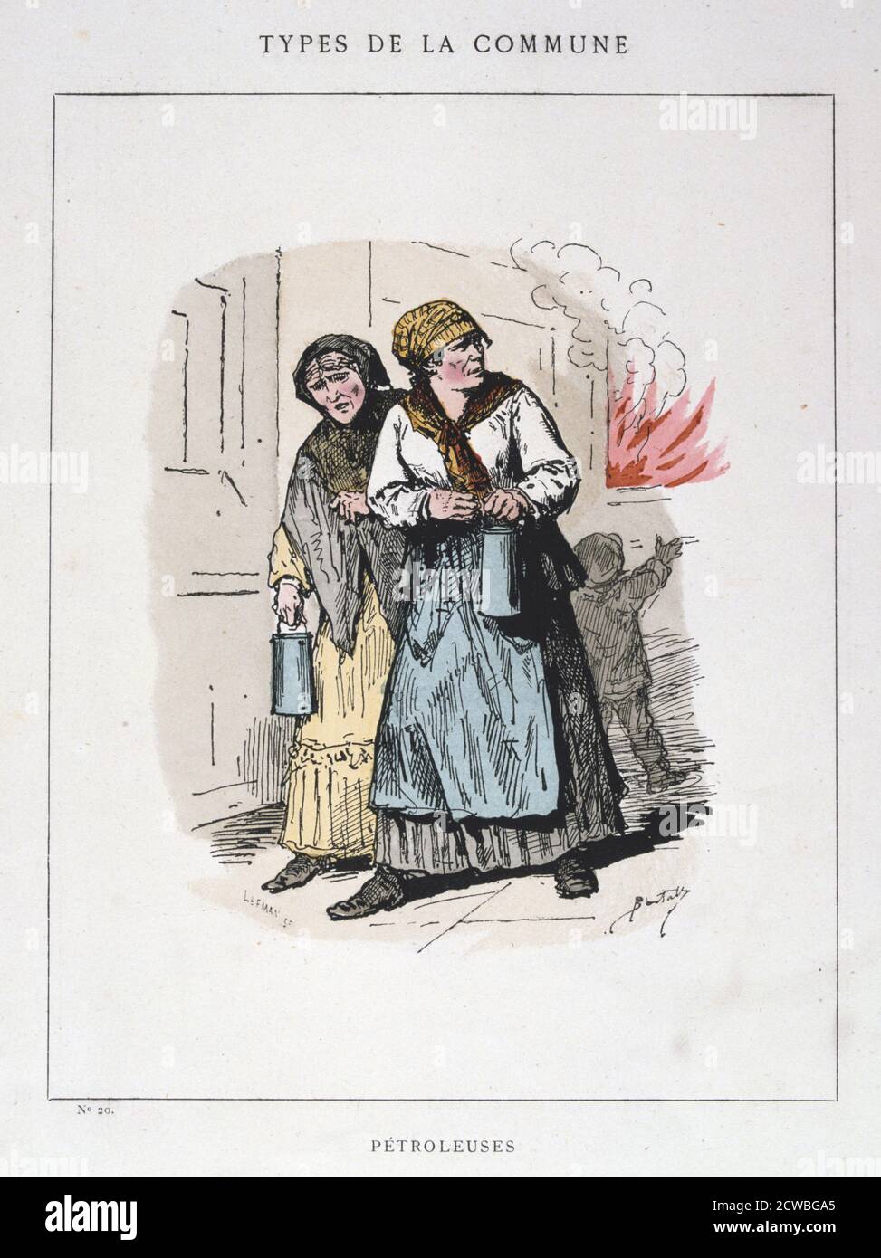 Petroleuses', Paris Commune, 1871. Cartoon from a series titled Types de la Commune. Petroleuses were women extremists who used petroleum to set fire to buildings during the Paris Commune. The Commune was established when the citizens of Paris, many of them armed National Guards, rebelled against the policies of the conservative government formed after the end of the Franco-Prussian War. The left-wing regime of the Commune held sway in Paris for two months until government troops retook the city in bloody fighting in May 1871. The events of the Commune were an inspiration to Karl Marx as well Stock Photo