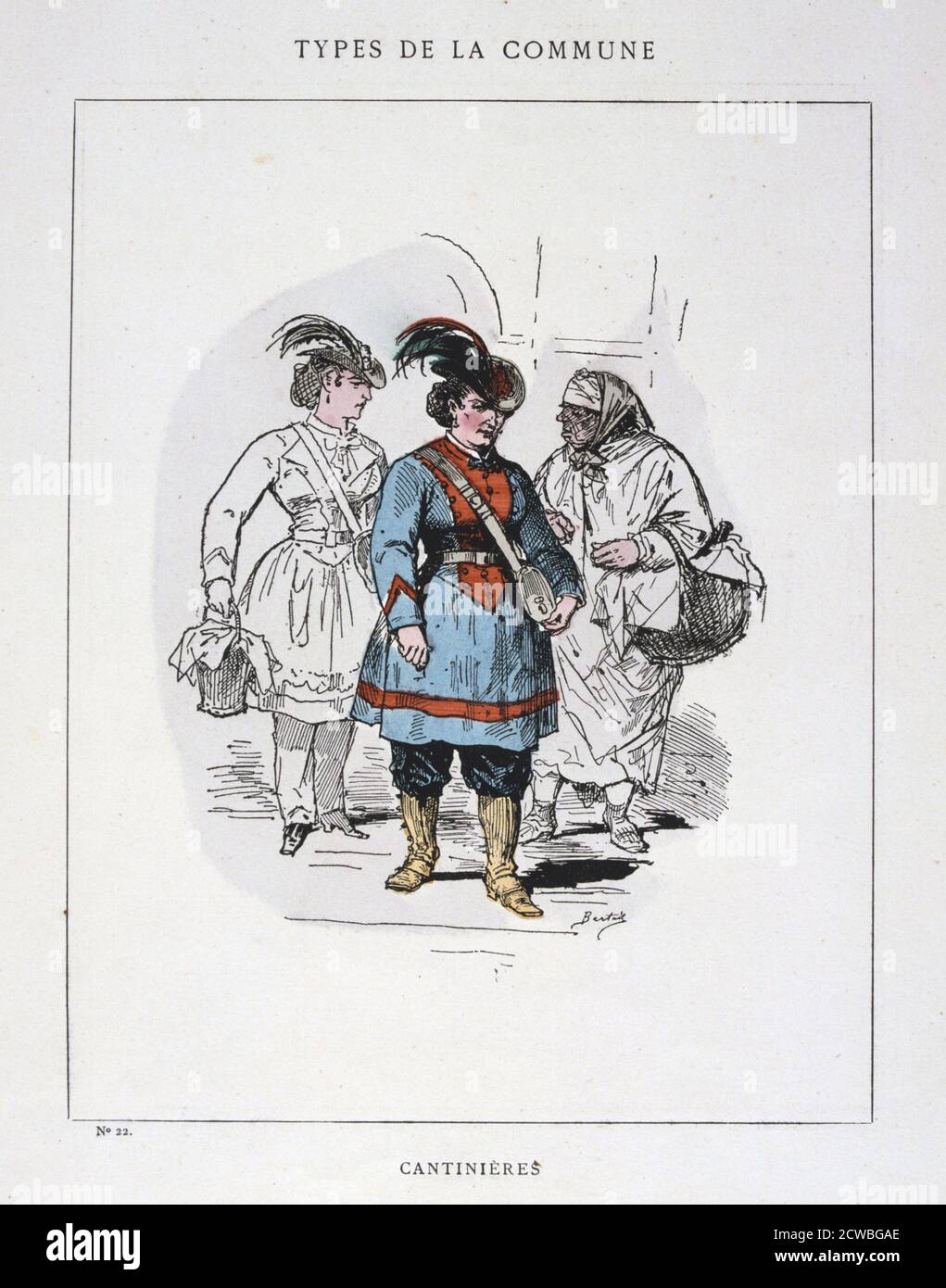 Cantinieres', Paris Commune, 1871. Cartoon from a series titled Types de la Commune. The Paris Commune was established when the citizens of Paris, many of them armed National Guards, rebelled against the policies of the conservative government formed after the end of the Franco-Prussian War. The left-wing regime of the Commune held sway in Paris for two months until government troops retook the city in bloody fighting in May 1871. The events of the Commune were an inspiration to Karl Marx as well as later communist leaders including Lenin, Trotsky and Mao. From a private collection. Stock Photo