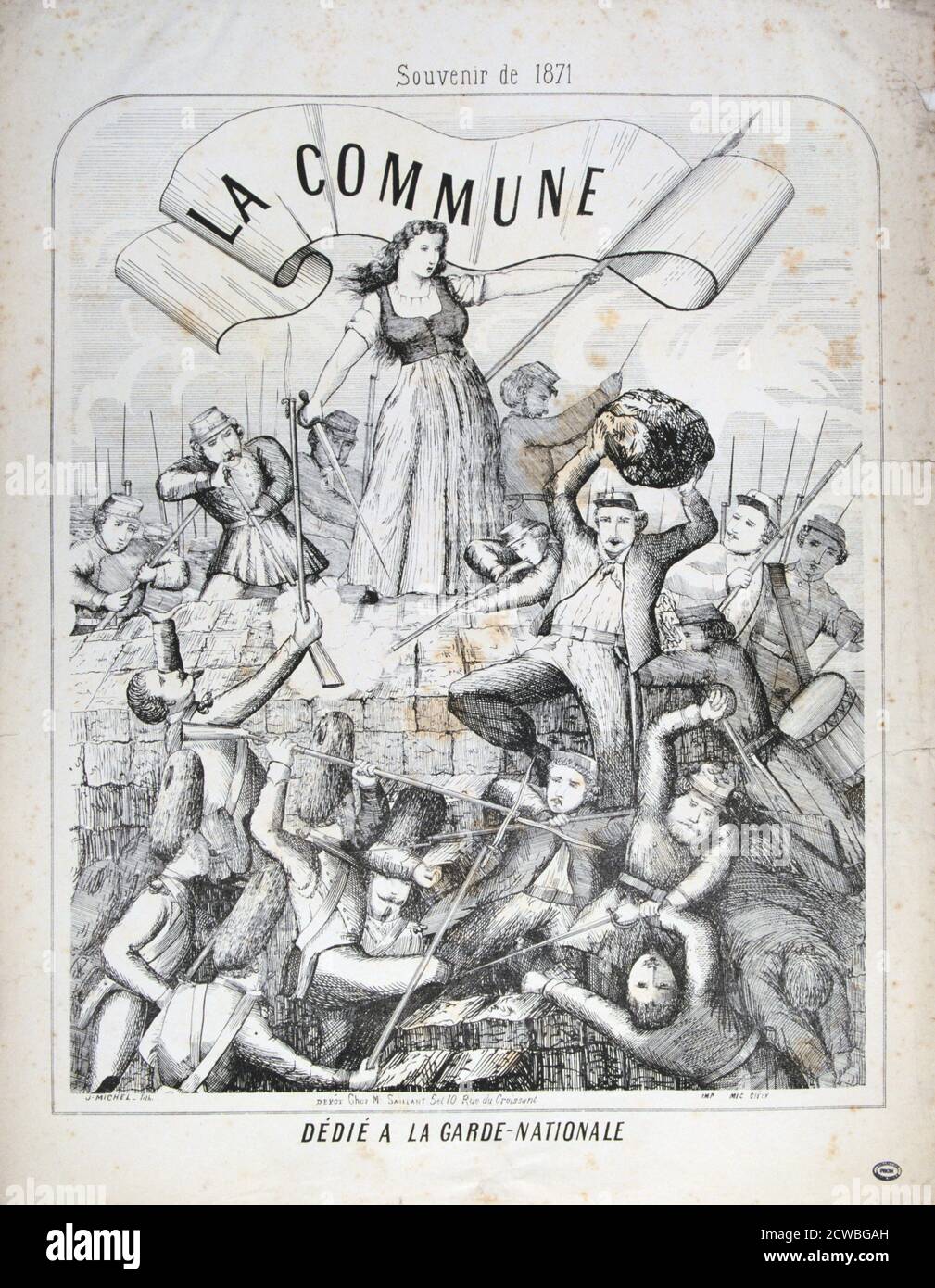 Garde Nationale, Paris Commune, 1871. Cartoon dedicated to the Garde Nationale, the army recruited from Paris' citizenry to defend the city during the Prussian siege. The Garde were instrumental in the overthrow of the government and establishment of the Paris Commune. From a private collection. Stock Photo