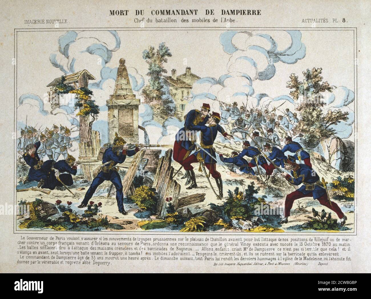Death of Commandant de Dampierre, Siege of Paris, Franco-Prussian War, 13th October 1870. Dampierre was killed by rifle fire while on a reconnaissance to try to ascertain Prussian troop movements on the Plateau de Chatillon. From a private collection. Stock Photo
