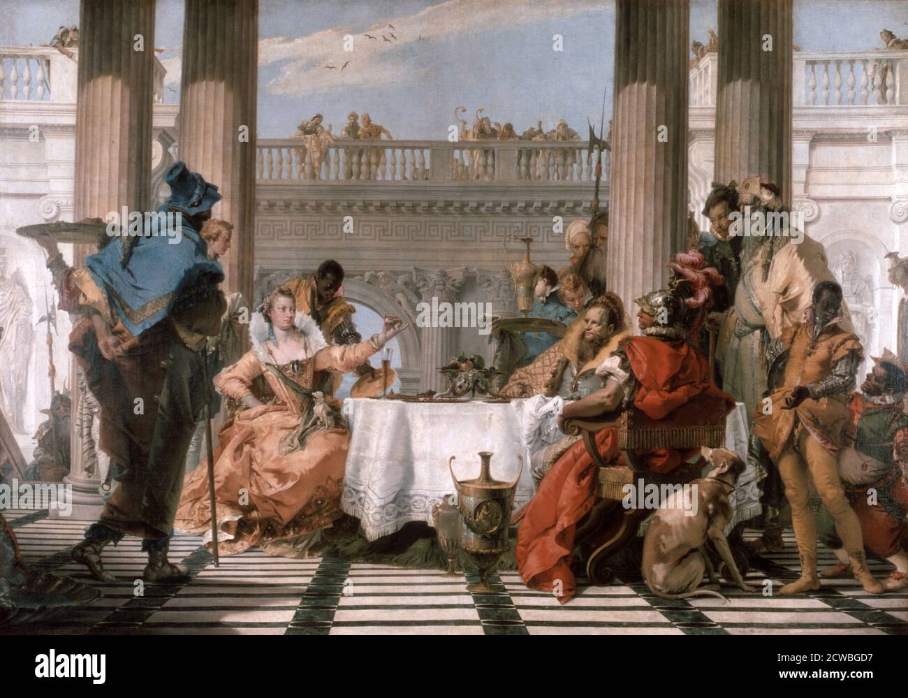 The Banquet of Cleopatra' by Giovanni Battista Tiepolo, 1743-1744. One of the most important commissions carried out by Tiepolo in the 1740s was, without a doubt, the decoration of the Palazzo Labia in Venice. Tiepolo's scenes, The Meeting of Anthony and Cleopatra and The Banquet of Cleopatra, are staged within an illusory architecture, the scenic framework lending them a theatrical character. From the collection of the National Gallery of Victoria, Melbourne, Australia. Stock Photo