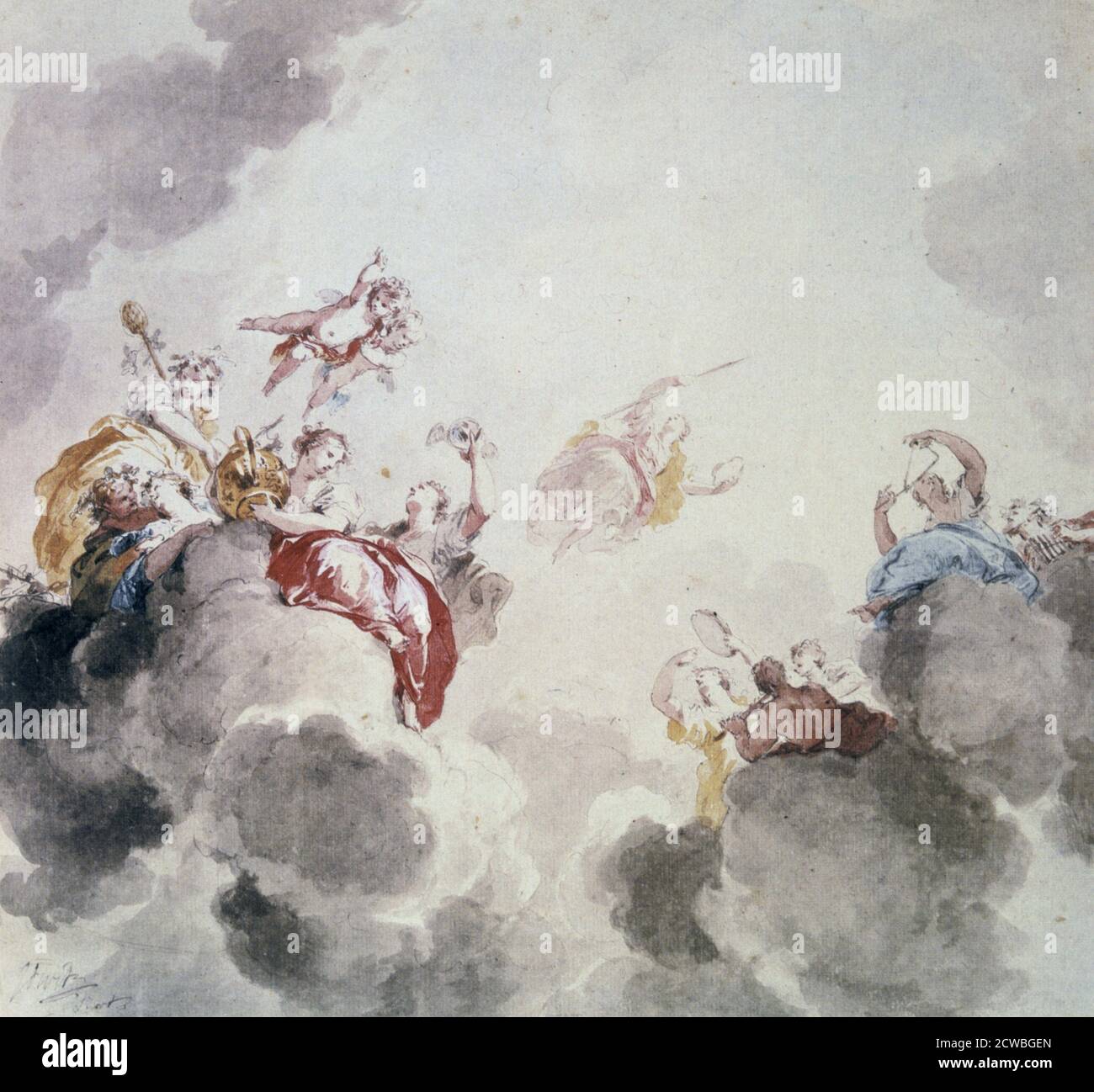 Heavenly scene by jacob de wit, allegorical painting on a ceiling 18th century. Stock Photo