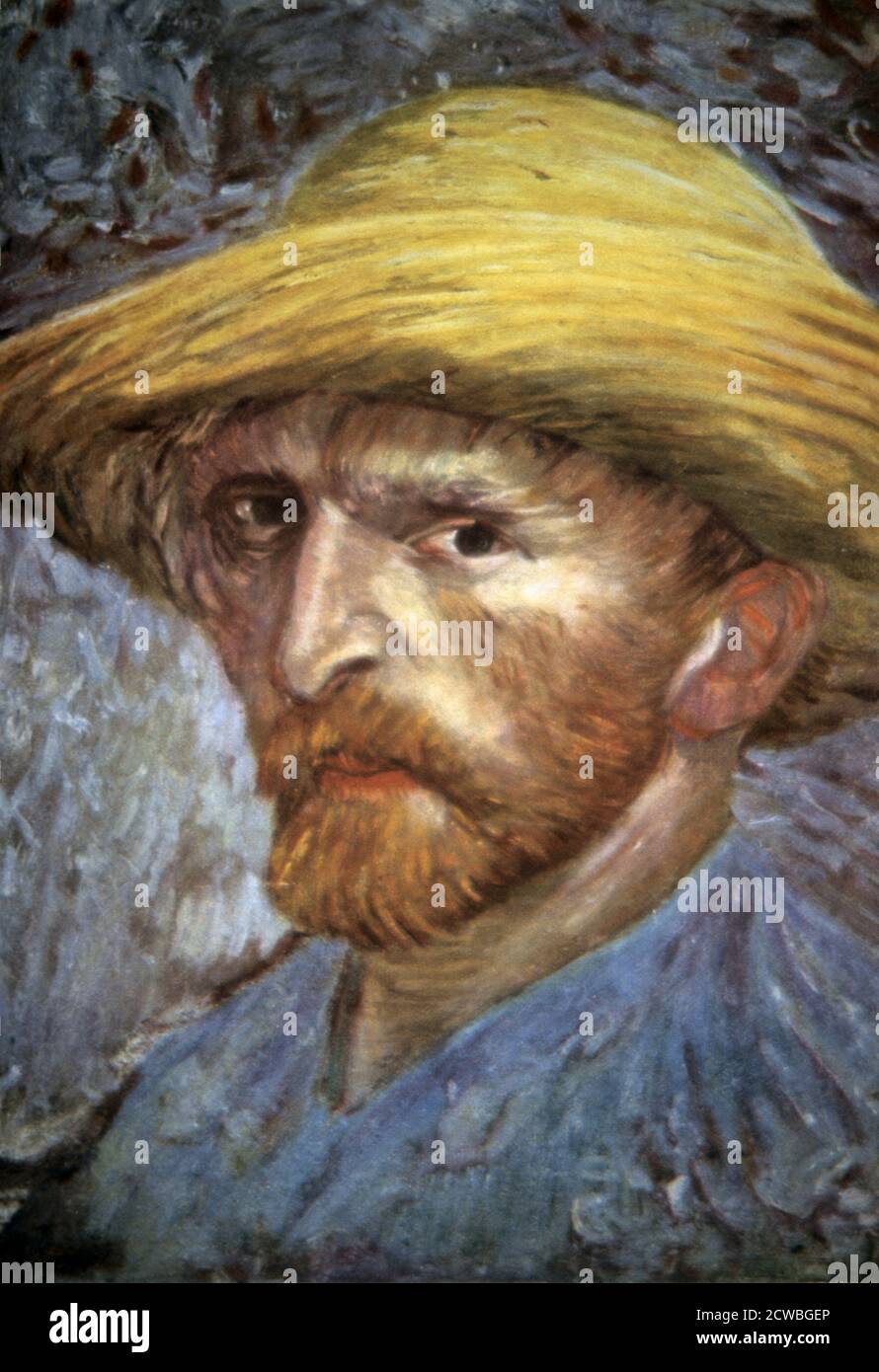 Self-Portrait with Straw Hat', by Vincent van Gogh, 1887. Stock Photo