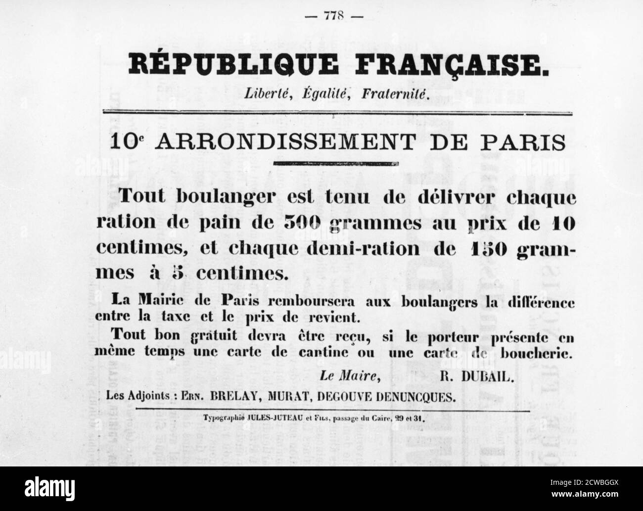 10th Arrondissement de Paris, from French Political posters of the Paris Commune, May 1871. Stock Photo