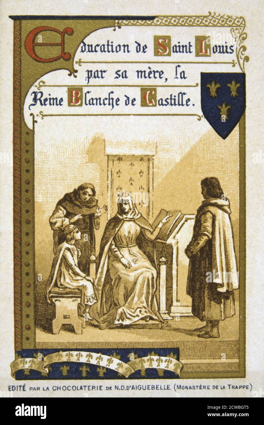 Scene from the life of Bertrand du Guesclin, (19th century). Education of St Louis by his mother, Queen Blanche of Castile. Bertrand du Guesclin (c1320-1380) entered the service of Charles of Blois, duke of Brittany, fighting against the invading English. He was knighted in 1354 and later served King Charles V of France who made him lieutenant of Normandy and count of Longueville. At the Battle of Auray (1364), Du Guesclin was ransomed after being taken prisoner by the English, and led mercenaries into Spain where he fought for Henry of Trastamara against his half-brother, Peter the Cruel of C Stock Photo
