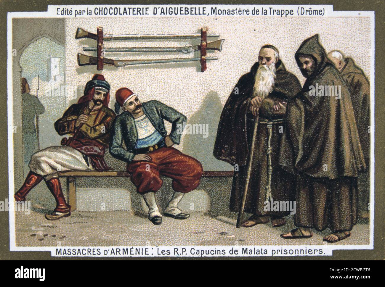 The capuchin monks of Malata taken prisoner, 1895. Scene from the Massacres of Armenia card series produced by the chocolate factory at the Monastery of Aiguebelle. Stock Photo