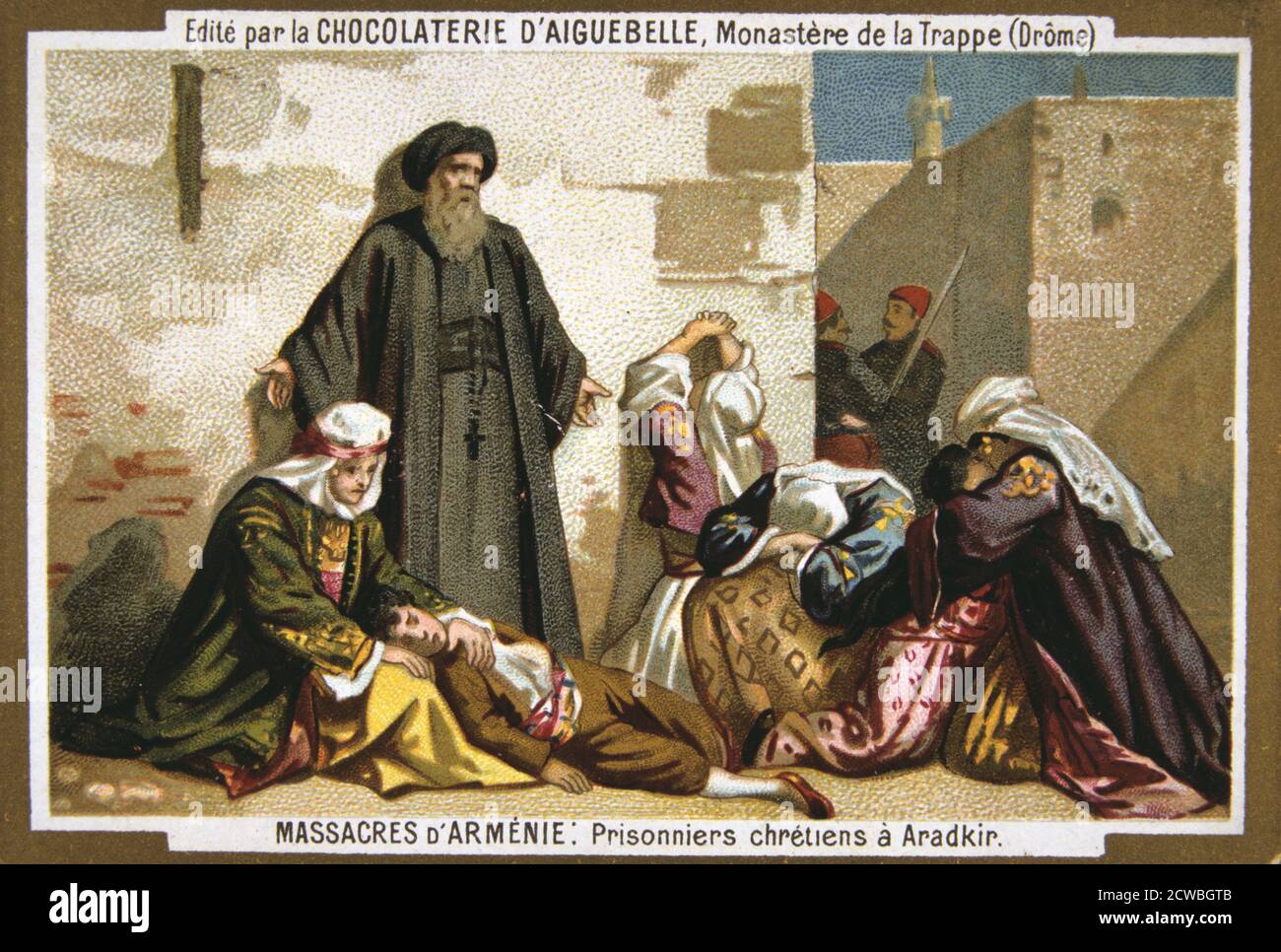 Christian prisoners at Aradkir, 1895. This is possibly a mis-spelling of Arabkir, or Arapkir, in Turkey where the Armenian population suffered greatly in the massacres of 1895. Eurocentric portrayal of historical events - scene from the Massacres of Armenia card series produced by the chocolate factory at the Monastery of Aiguebelle. Stock Photo
