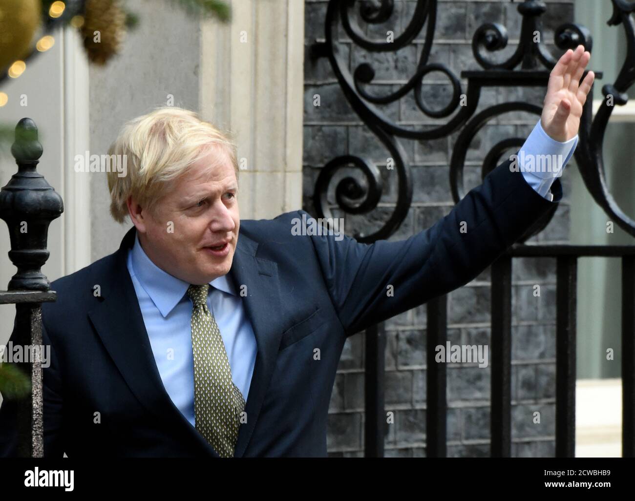 Photograph of Prime Minister Boris Johnson the morning after winning the 2019 election. Stock Photo