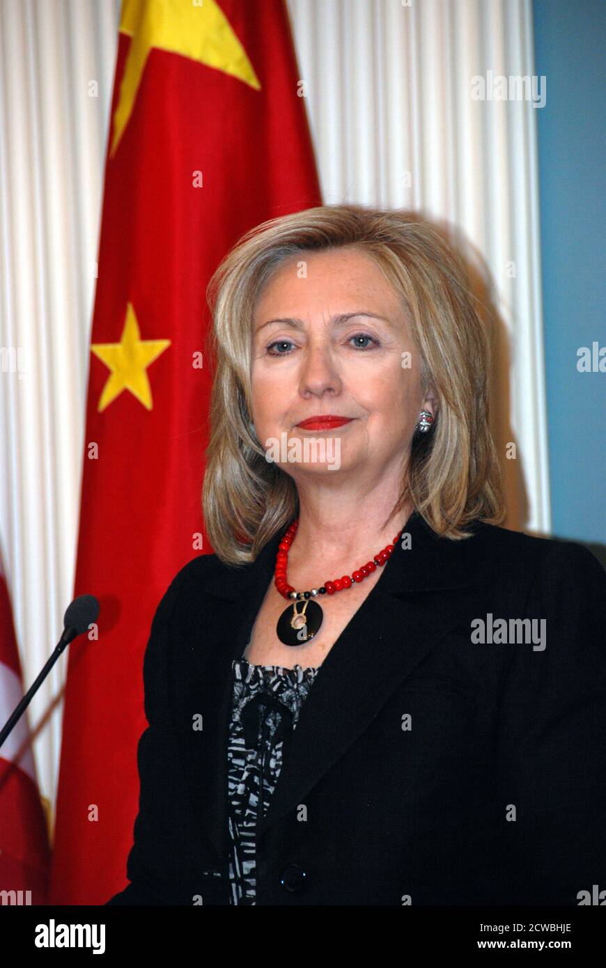 Photograph of Hilary Clinton speaking as the United States Secretary of State. Hillary Diane Rodham Clinton (1947-) an American politician, diplomat, lawyer, writer, and public speaker. Stock Photo